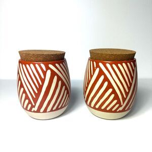 Set of 2 Canister with Cork Lid Orange and Tan NWT